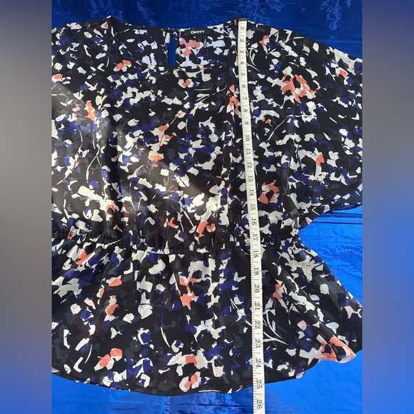 DKNY Black Multicolor Sheer Floral Blouse - Picture 7 of 10